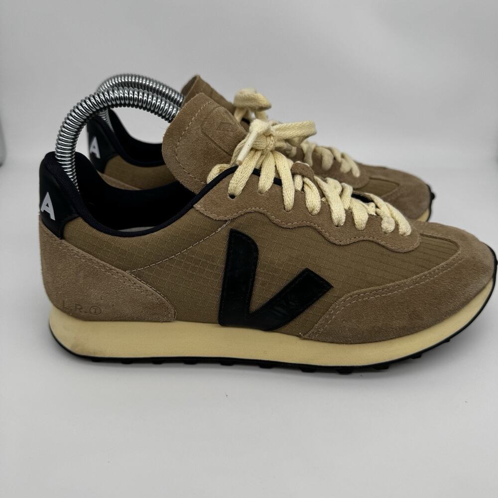 Veja Tan and Black Retro Runner Sneakers